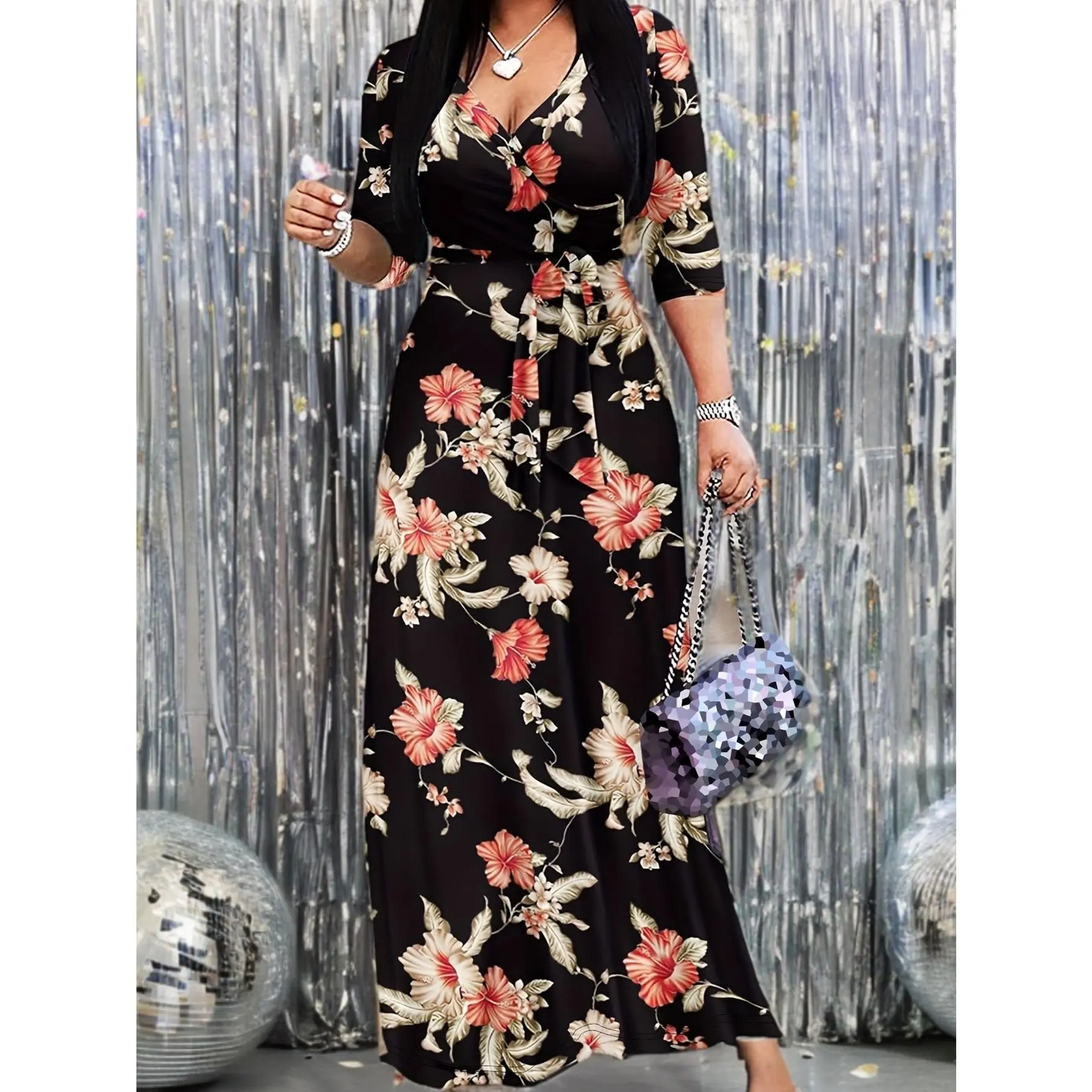 elegant floral maxi dress Elegant Floral Print Maxi Dress for Women main image 0