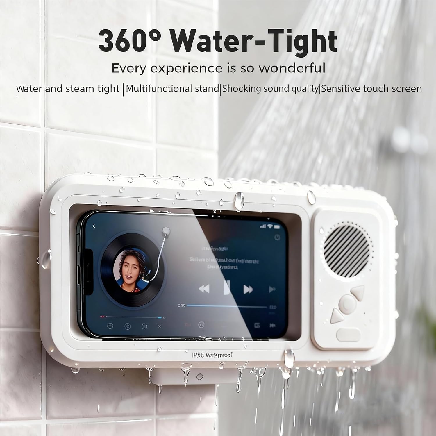 Waterproof Shower Phone Holder with Bluetooth Speaker – 2026 New IPX8 Waterproof Wall Mount, Universal Fit for All Smartphones, Bathroom & Shower Mirror Mount with Hands-Free Stand Stream Cellphone Adjustable Waterproof Shower Phone Holder with Bluetooth Speaker – 2026 New IPX8 Waterproof Wall Mount, Universal Fit for All Smartphones, Bathroom & Shower Mirror Mount with Hands-Free Stand Stream Cellphone Adjustable