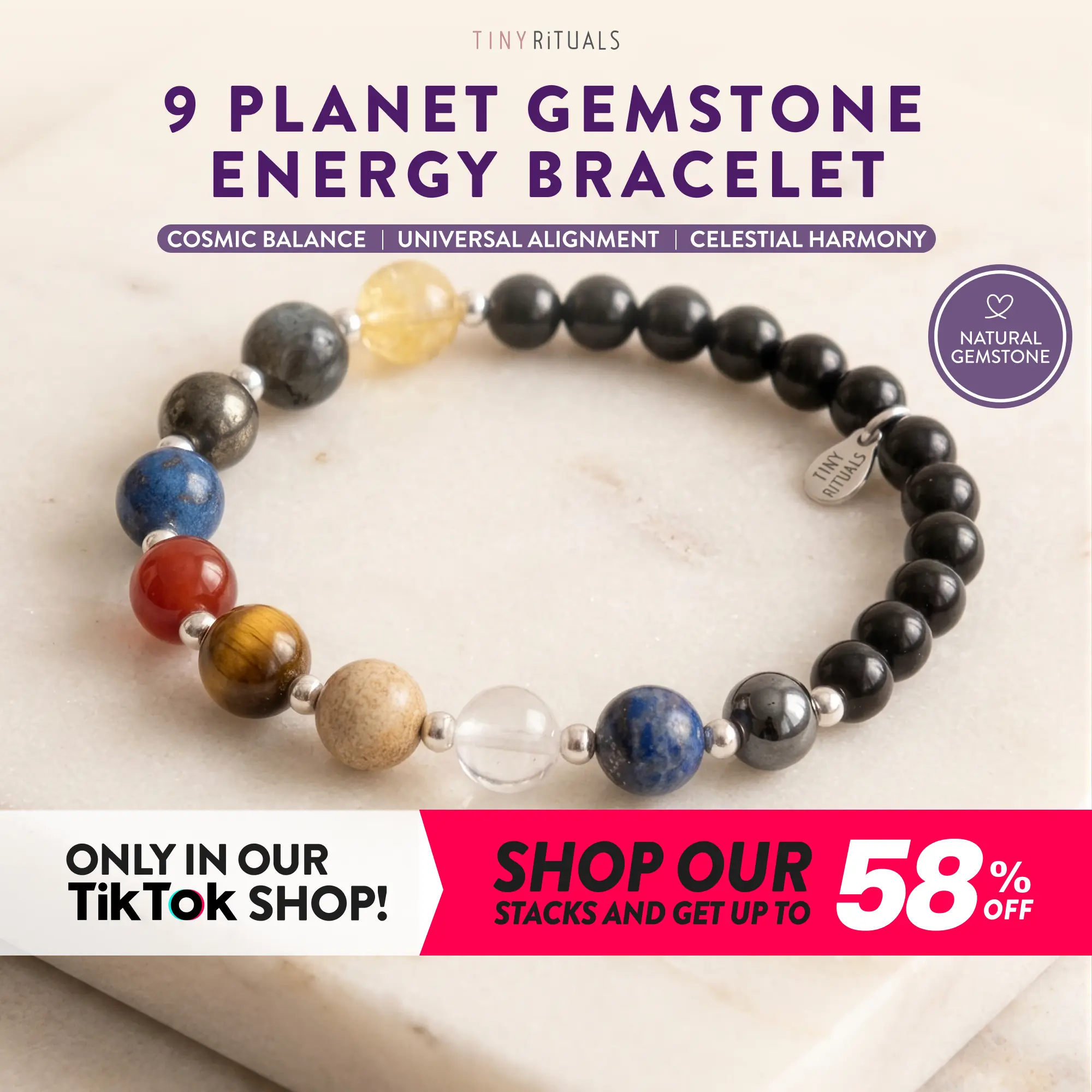 TINY RiTUALS 9 Planet Gemstone Energy Bracelet