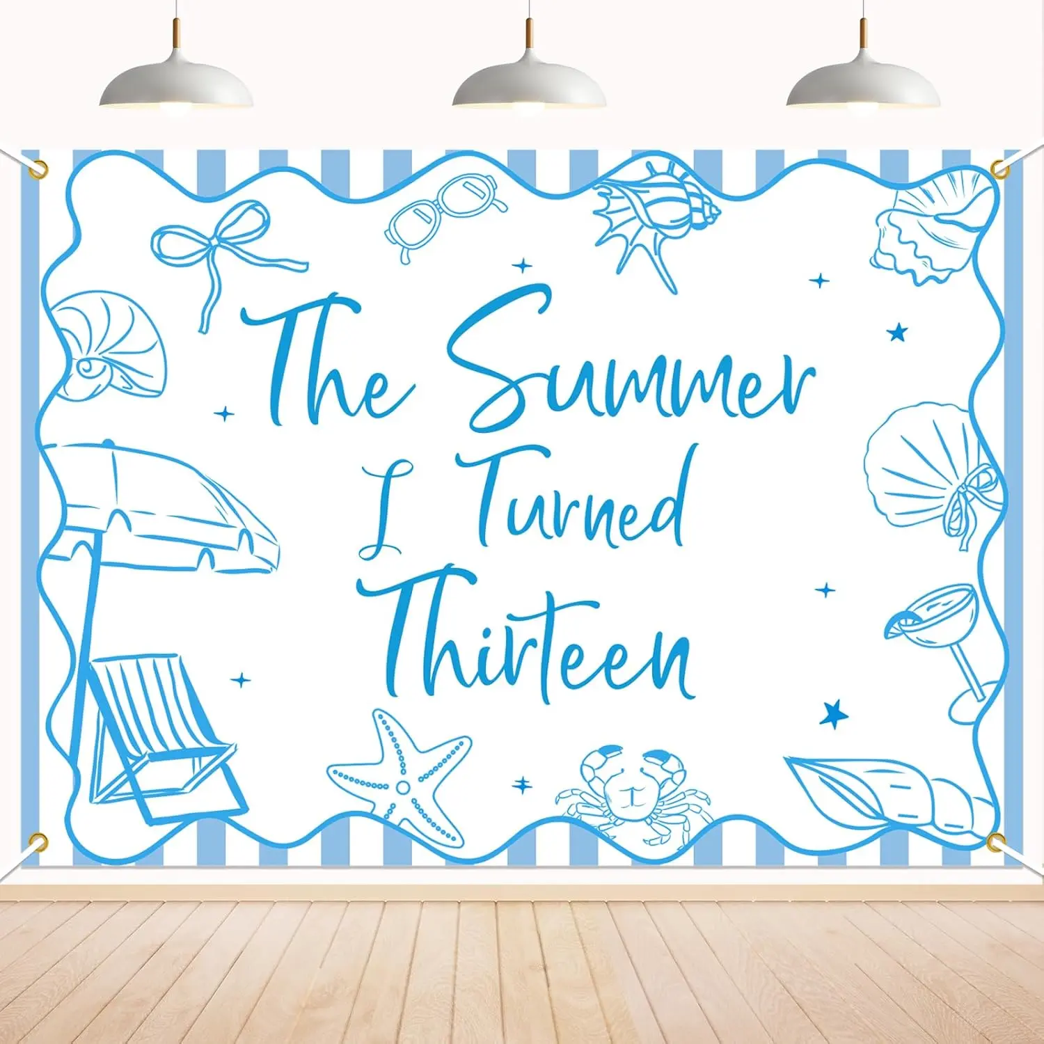 Lightweight Colorful Polyester Simple Starfish Design The Summer I Turned 13 Background Banner - Table Decor Backdrop, Anniversary Party Supplies, Photo Booth Prop, Indoor & Outdoor Home Decoration for Teens