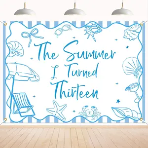 Simple Starfish Design Style The Summer i Turned 13 Background Banners - Table Decors Background, Party Supplies, Baby Shower Banner, Photo Booth Props, Indoor & Outdoor Decoration, Room Decoration For Teenage Boys And Girls