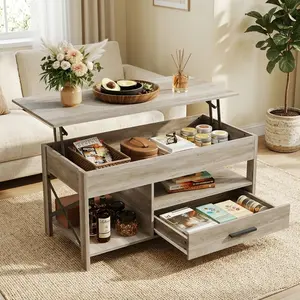 Multifunctional Lift Top Coffee Table with Hidden Compartment Drawer Shelf, Waterproof Wear Resistant WPC Rectangular Storage Tea Table, Modern Home Furniture for Living Room Reception Room Small Space