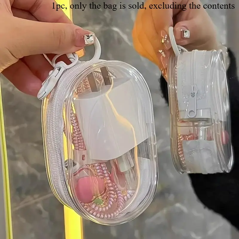 Portable Mini Clear Handy Zipper Cable Storage Bag, 1 Count Space-saving Organizer for Earphones, Headphones & Chargers, Electronic Versatile Travel Storage Bag with Keychain Ring, Earbud Sleeve Pocket