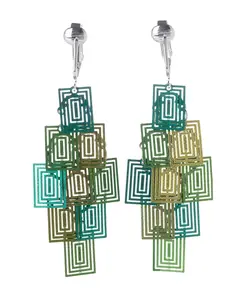 Multi Layer Rectangles Clip On Dangling Earrings