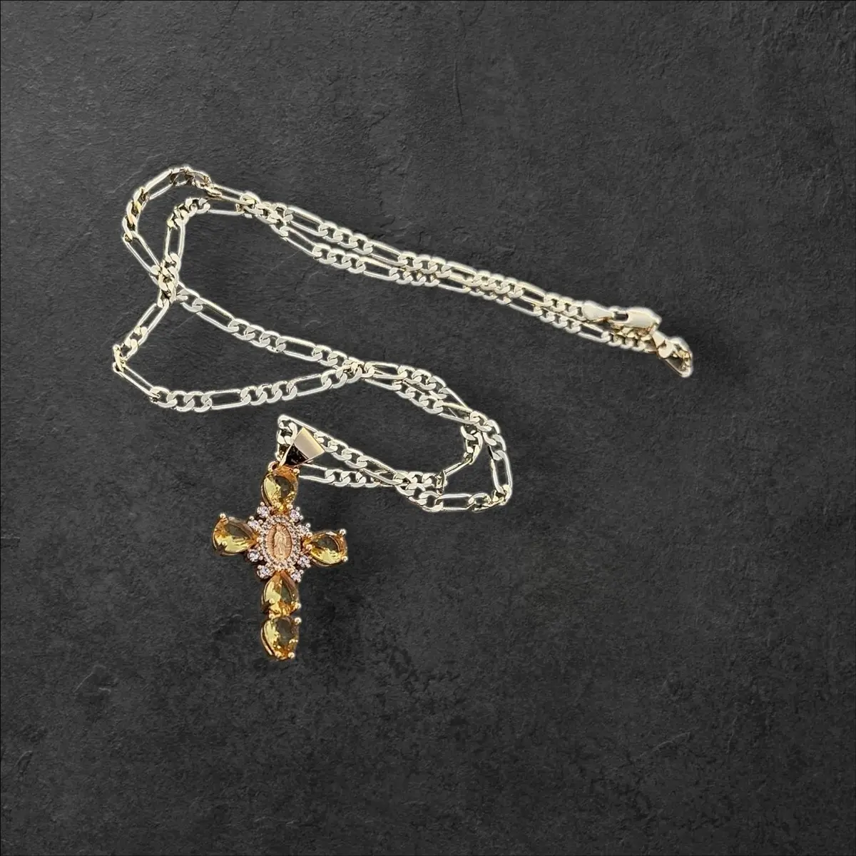 Brand New Yellow Guadalupe Necklace with Cubic Cross