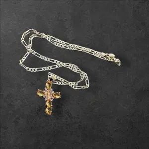 Brand New Yellow Guadalupe Necklace with Cubic Cross