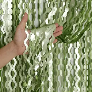 2Pcs Light Green Wavy Fringe Curtain Backdrop, Metallic Tinsel Door Streamers, Sage Green Photo Booth Backdrop for Birthday Bachelorette Wedding Safari Jungle Party Decorations