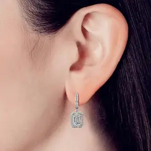 S925  silver square diamond stud earrings, synthetic moissanite earrings, classic and fashionable trendy jewelry, elegant jewelry accessories, versatile everyday accessories, holiday gift for family and girls