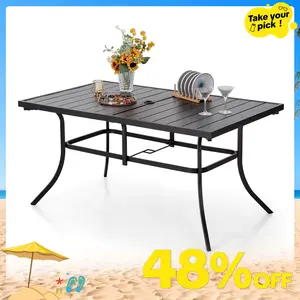 Phivilla 60'' Outdoor Dining Table for 6 with E-Coating Metal, 1.57" Umbrella Hole, All-Weather Resistant Rectangular Design Deals for You