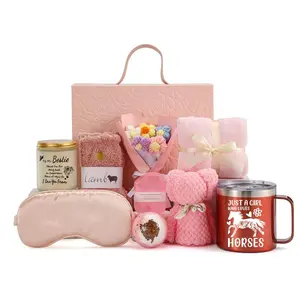 Horse Themed Gift Bag, Including Tumbler, Candle, Socks, Bath Ball, Eye Mask, Gift Bag for Birthday, Party Supplies