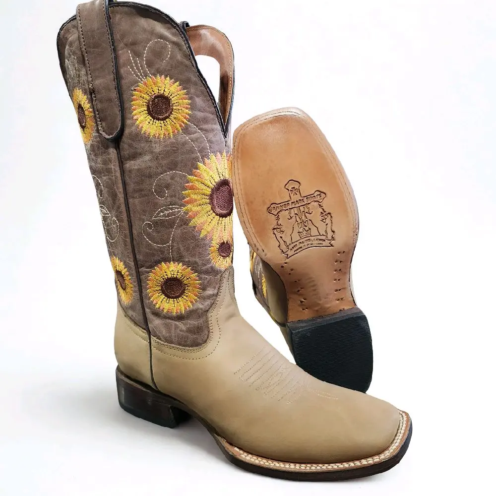 Cowgirl Sunflower Embroidery Square Toe Boots/Bota Vaquera