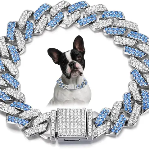 Bling Diamond Zinc Alloy Rhinestone Cuban Link Dog Collar - 1-Piece, 10-in Lightweight Fit, Elegant and Charming Pet Neck Accessory for Small/Medium/Large Dogs Puppies, Diamond Crystal Design, Birthday Gift, Free Replacement or Refund