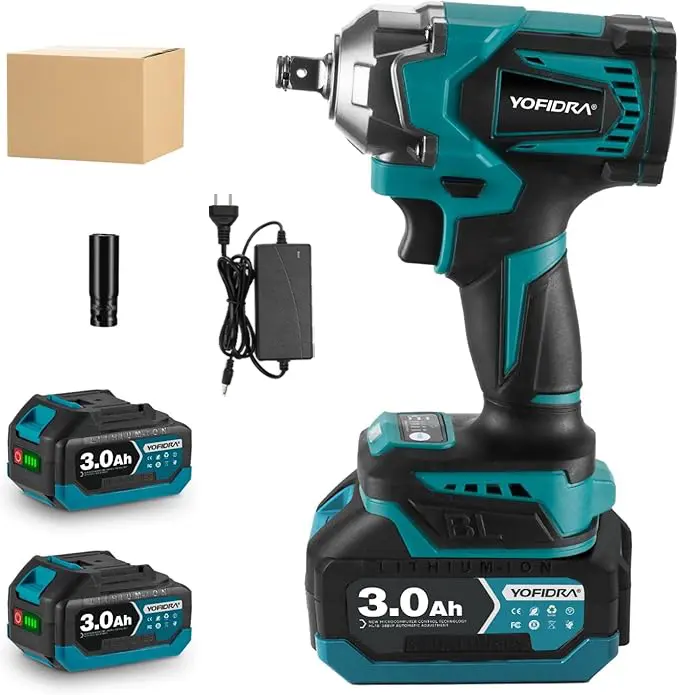 Yofidra 1200N.M Torque Brushless Electric Impact Wrench 1/2 inch Cordless Wrench Screwdriver Power Tools for Makita 18V Battery