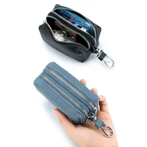 New large-capacity double-layer key organizer, multifunctional card holder for men and women. Top-grain leather coin purse, women's lipstick organizer, made of top-grain leather, a perfect gift for your girlfriend or boyfriend