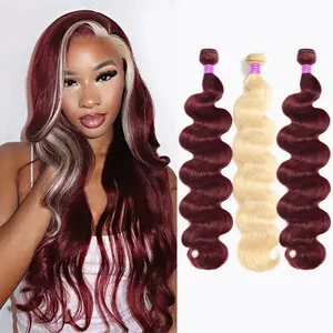 613 Blonde With 99j Burgundy Body Wave Bundles Highlight Ombre Colored Huamn Hair Weave Bundles Quick Weave Extensions