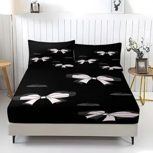 Pink bow print pattern bed sheet, comfortable print pattern, including 1 bed sheet and 2 pillowcases, comfortable bedding, anti slip dust cover suitable for bedrooms and guest rooms, suitable for children and adults as gifts