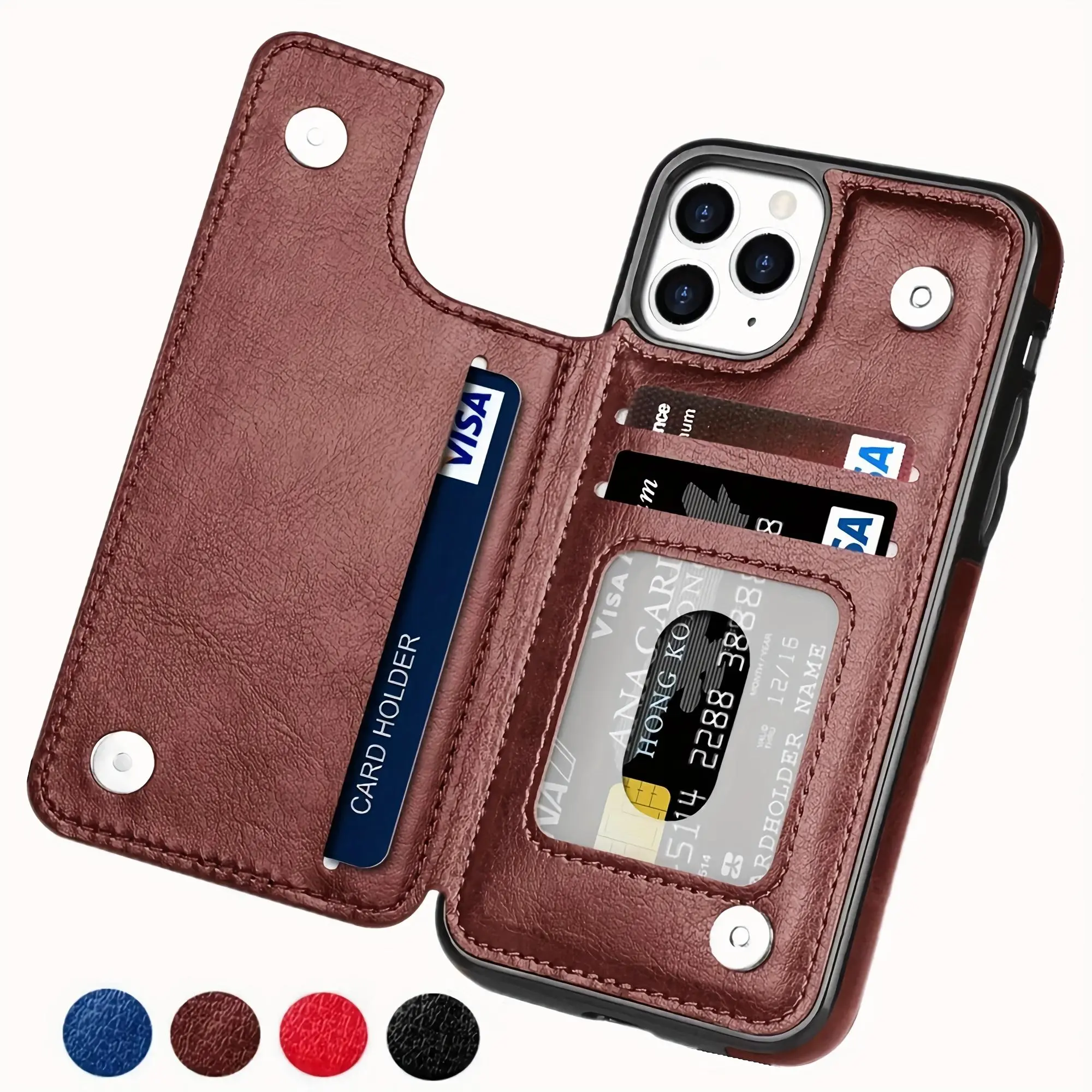 summerwins Faux Leather Wallet Smartphone Case - Bendable TPU Shell, Card Slots, Stand Design, Pocket, Durable Protective Fit for iPhone 11,12,13,14,15,16,17 Pro Max Sizes | Handheld Cellphone Accessory,back to school,back to school haul