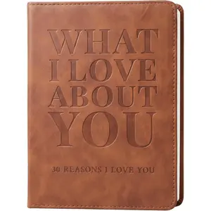 Leather 30 Reasons Why I Love You Fill-In-The-Blank Journal, Romantic Couples Keepsake Gift for Him & Her, Brown Debossed