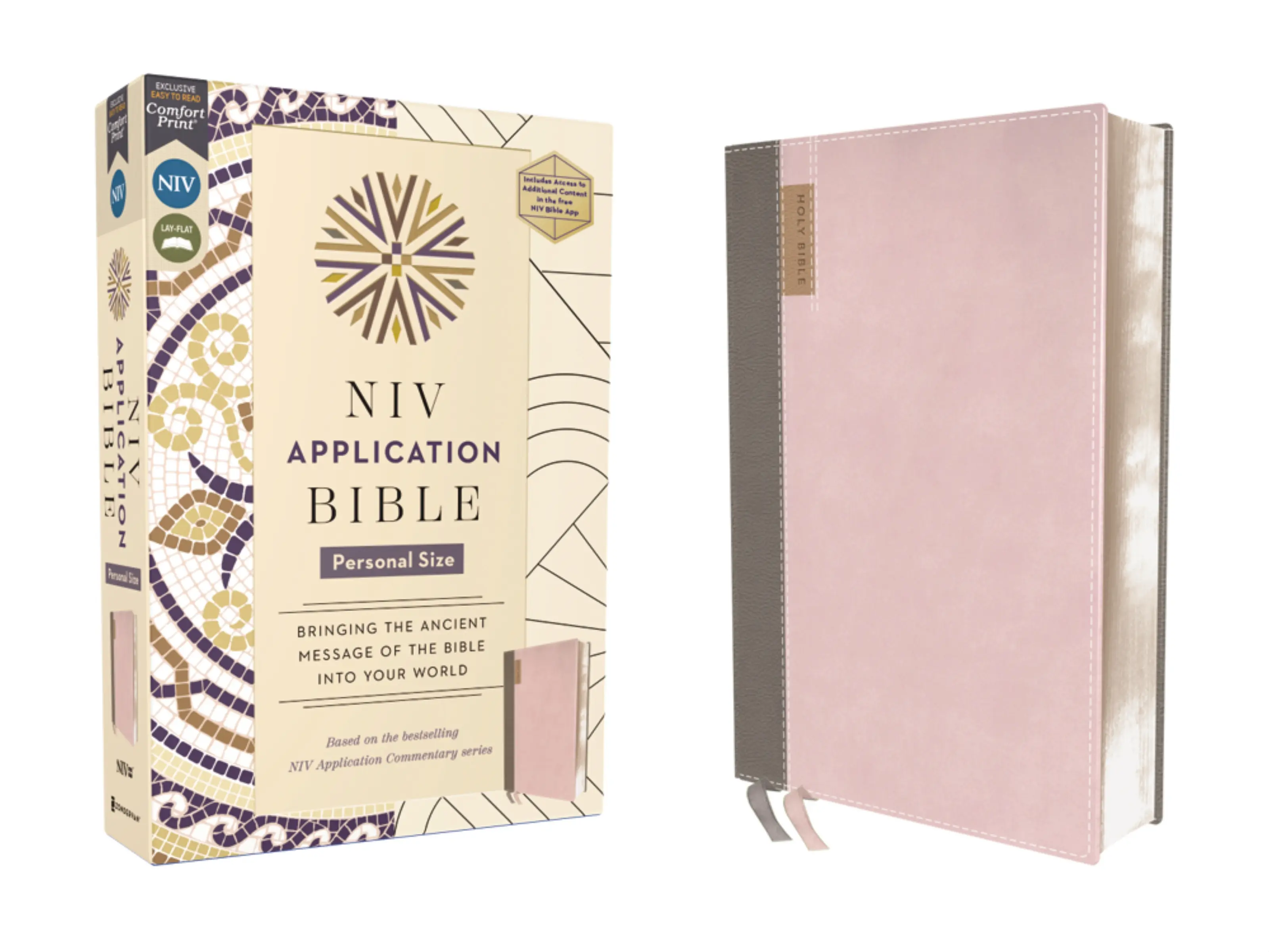 NIV Application Bible, Personal Size, Leathersoft, Pink/Gray, Red Letter, Comfort Print: Bringing the Ancient Message of the Bible into Your World (NIV Application Commentary Resources) by Zondervan [Leatherbound Book]