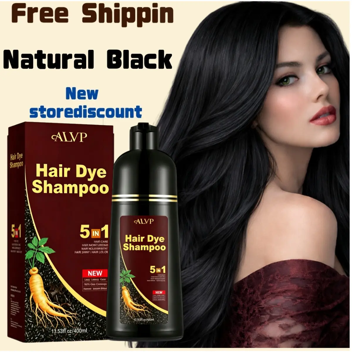 ALVP 2026 Ginseng 5-in-1 Hair Color Care Shampoo, Natural Herbal Hair Care Product for Men and Women, Covers Gray Hair, Large Capacity 400ml