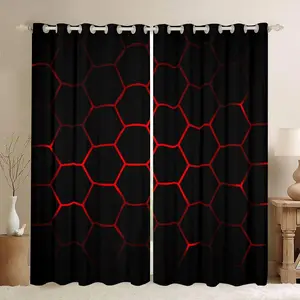 Hexagonal Window Curtains for Bedroom Living Room,3D Geometric Honeycomb New Curtains,Luxury Beehive Hexagon Window Drapes,Neon Window Treatments