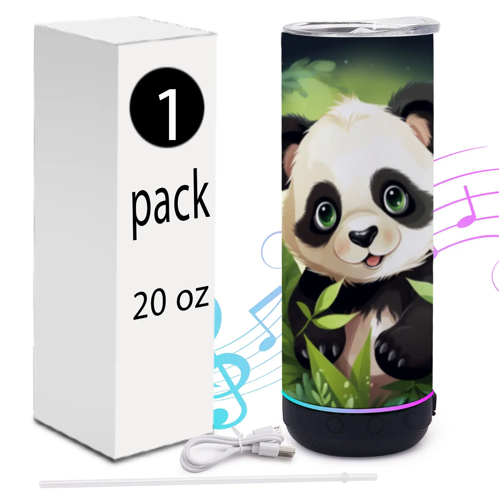 ZREGGUR 20oz Stainless Steel Vacuum Flask Tumbler - 1 Pack Black Insulated Thermal Sublimation Blank with Detachable Music Speaker, Straw, Lid, Portable Straight Coffee Drinkware for Valentine's, Birthday Gifts