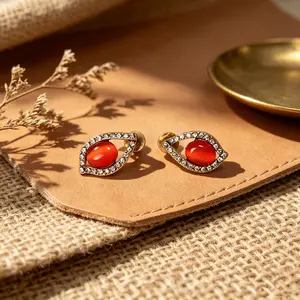 Vintage Red Stone Eye-Shaped Plug Earrings – Hypoallergenic Fashion Jewelry with Gift Box