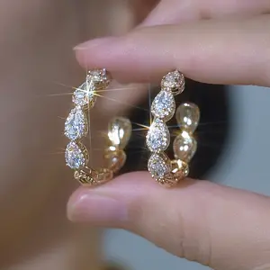 LisiZen European and American Style Love Geometric Zircon Earrings for Women Unique High-Grade Light Luxury Simple Hoop Ear clasp Earrings DZEH5436