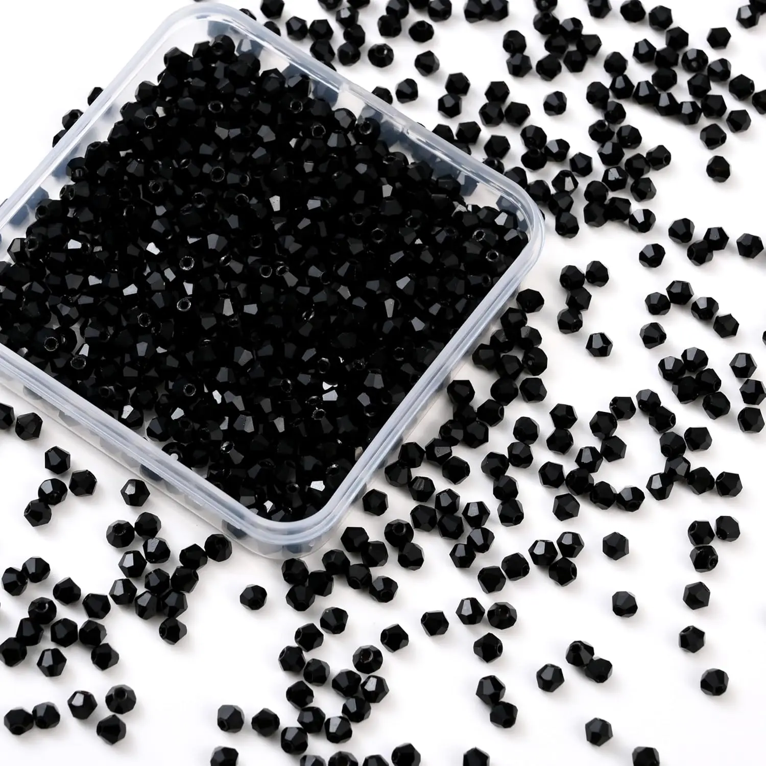 1000 count 4 mm Bicone  Beads Faceted  Glass Beads Bulk for  Making DIY Necklace Bracelet Earring (Jet Black)
