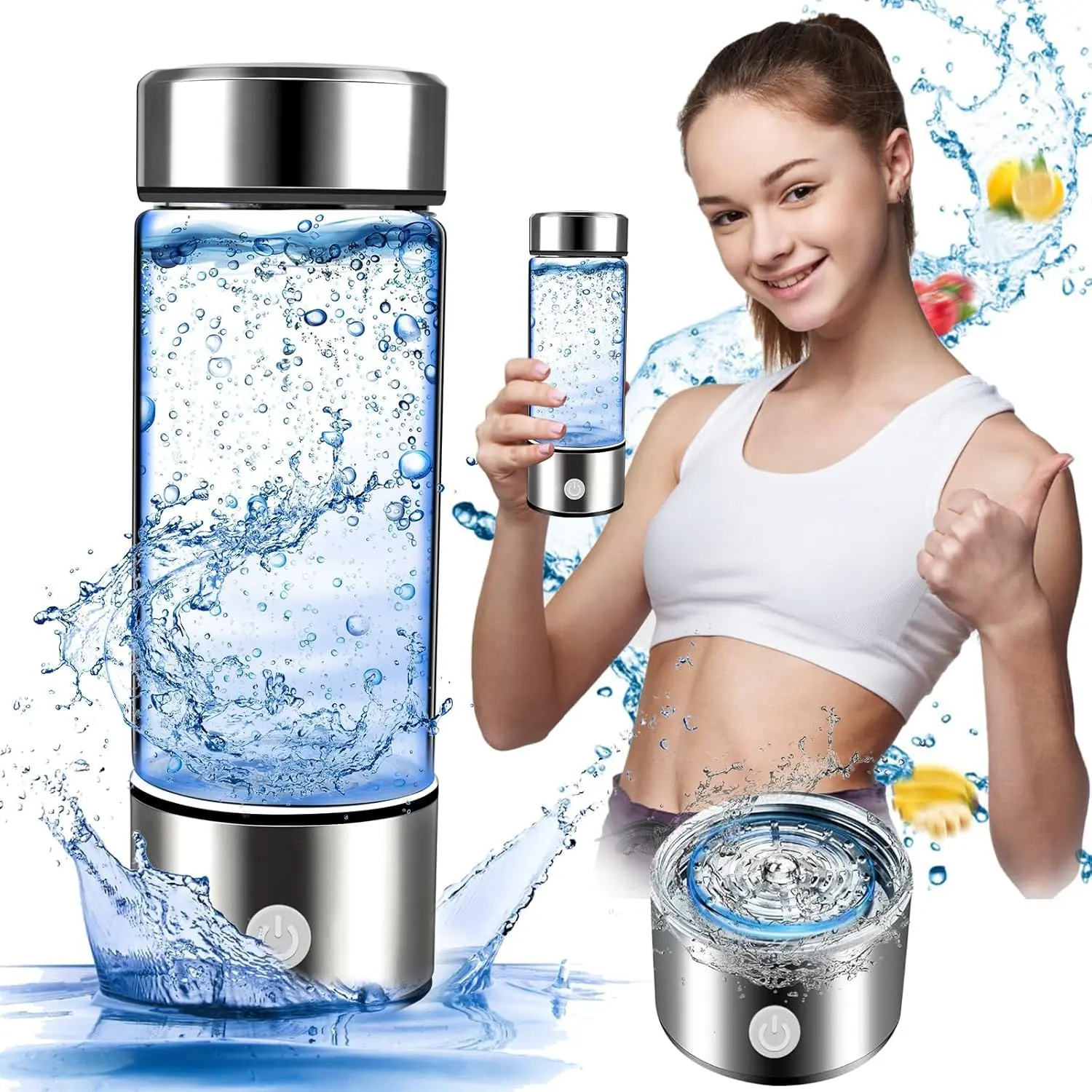 Hydrogen Water Bottle with USB Rechargeable Generator - 2024 Health Water, 420mL/15oz - Tumbler, Drinkware