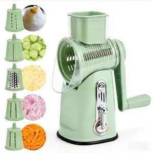 Rotary Food Cheese Grater with 6 Replaceable Stainless Steel Blades, Strong Suction Cup Base, Kitchen Utensils Vegetable Slicer Dicer Fruit Vegetable Slicer