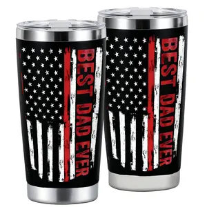 Best Dad American Flag Design 20oz Stainless Steel Cup,Tumbler,Thermos Cup with Lid,Reusable Drinking Cup,High-Quality Water Bottle for Iced Coffee,Beer,Juice,Milk,Cold Drinks,Fashionable,Perfect Gift for Sarcasm Lovers,Friend,Family,Coffee