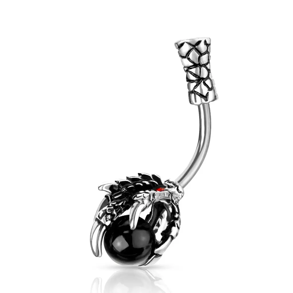 14 GA Dragon Claw with Red Crystals Halloween Belly Ring