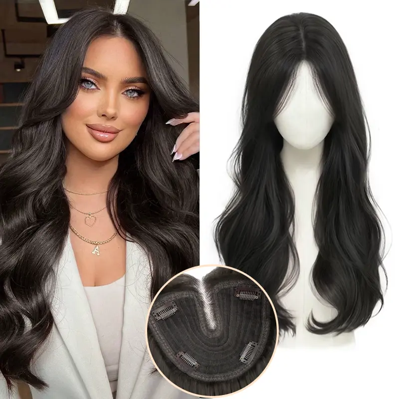 Maishang Wavy Hair Toppers for Women Synthetic 24inch Hair Piece Natural Breathable Invisible hair topper for Daily Party Use well wigs Graduation wigs
