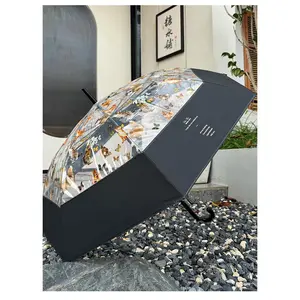 Umbrella Cute Cat Transparent Umbrella Ins Long Handle Windproof Rainproof Plastic Artificial Leather Umbrella