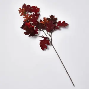 Burgundy Brown Velvet Oak Leaf Branch Faux Autumn Foliage Spray - 32"