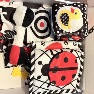 4in1 High Contrast Baby Toys 0-3-6 Months Newborn Essential Toy for Babies Crinkle Sensory Book Brain Development Tummy Time Mirror Infant Carseat Rattle Christmas Stocking Stuffer