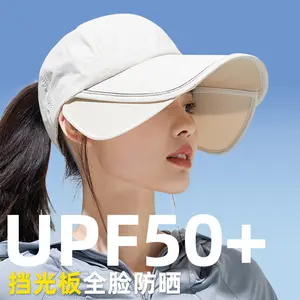 Summer sun protection hat women's large widened brim outdoor sports cover full face empty top cap ponytail sun hat