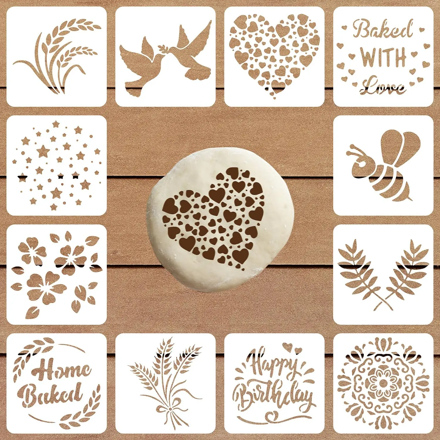 Artisan Bread Stencils | Bread, Cake, Coffe, Pie & Cookie Stencils for Decorating Your Own  Design Baking Stencil Set