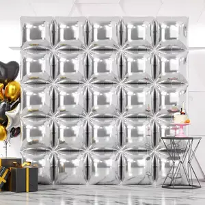 10 Silver Color Square Balloons, Graduation Decoration Background Balloon Wall Tunnel, Gold and Silver Foil Balloon Set for Parties