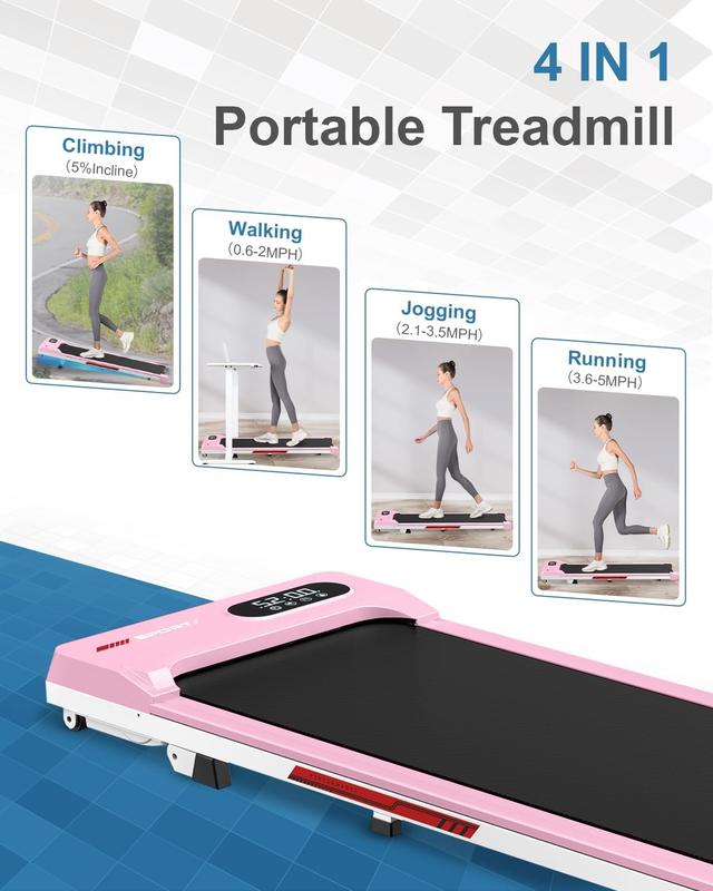 Walking Pad with 5% incline, 0.6-5Mph, Under Desk Treadmill Portable for Office & Home, Wide Running Belt, Remote Control, LED Display, 300 Lb Capacity