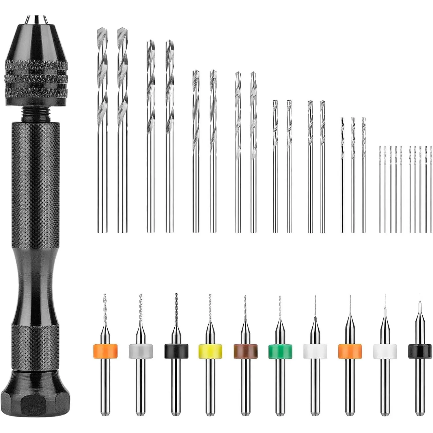 36 count Hand Drill Set, Pin Vise Hand Drill with 10 count PCB Mini Drill Bits and 25 count  Twist Drill Bits,  Drilling Tool for  Polymer Clay, DIY Craft