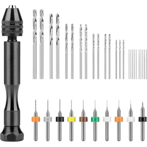 36 count Hand Drill Set, Pin Vise Hand Drill with 10 count PCB Mini Drill Bits and 25 count  Twist Drill Bits,  Drilling Tool for  Polymer Clay, DIY Craft