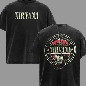 Vintage Nirvana Rock Band T-Shirt, Seattle Guitar Graphic Tee, Retro Grunge Music Streetwear Shirt, Oversized Acid Wash Cotton Tee 7AP