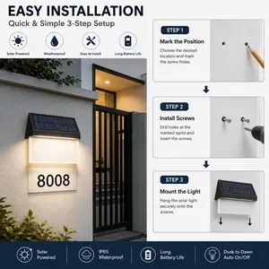 Solar Powered Home House Number Light Outdoor LED House Number Sign Illuminated Digital Address Display for Wall Entryway Wire Free Automatic Light Sensor Long Lasting Multicolor Decorative Number Light Waterproof Energy Saving Solar LampHD