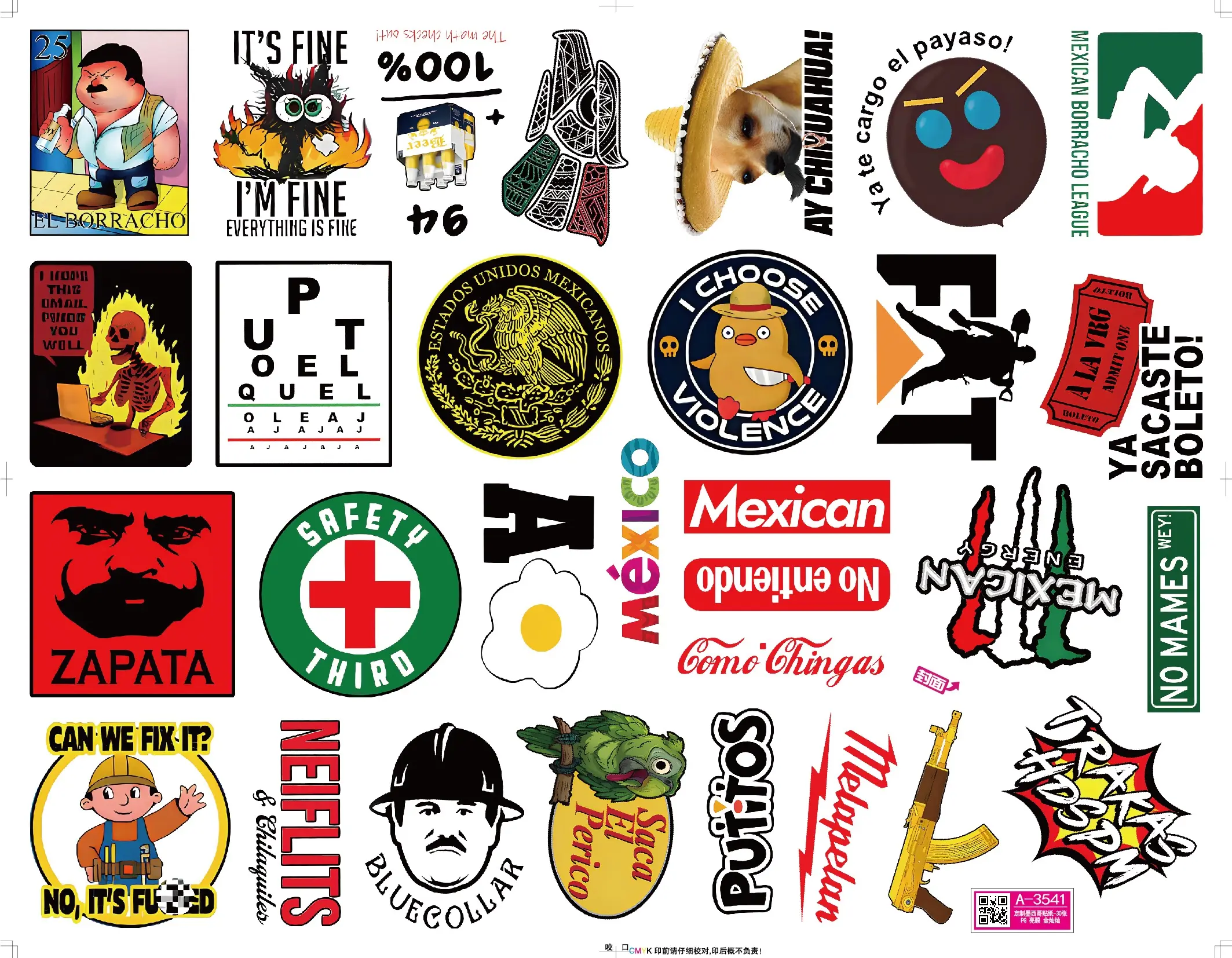 30pcs Funny Mexican Blue-Collar Humor Stickers - Waterproof Vinyl with Snarky Jokes, Ideal for Workers' Hard Hats, Toolboxes, Funny Stickers