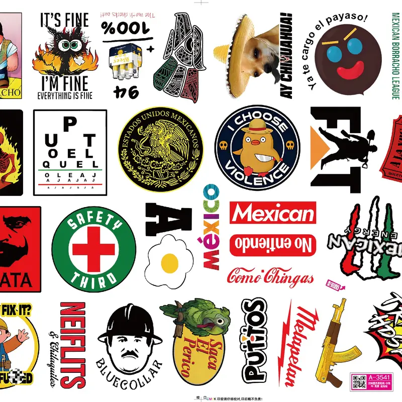30pcs Cartoon Mexican Decorative Decal Stickers - 3mm Thick Waterproof All-Season Vinyl Self Adhesive Decal, Snarky Boss-Mood Humor Blue-Collar Construction Worker Stickers for Adults’ Hard Hats, Toolboxes