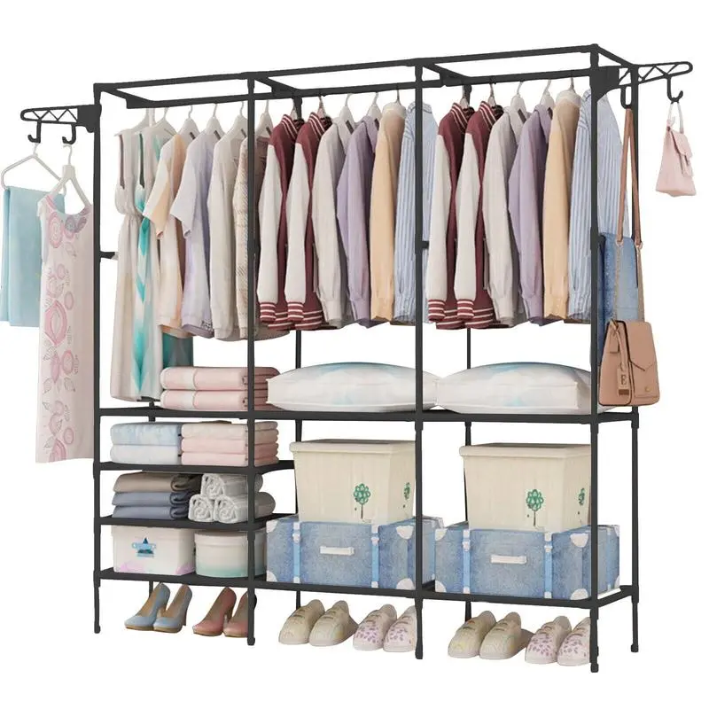 Oenbopo Heavy Duty Steel Pipe Garment Rack - 63x14x67in Rectangular Frame, Black & White Adjustable Disassemblable Versatile Clothing Organizer for Clothing Storage, Fabric Storage Units, Easy Assembly