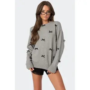 Satin Effect Bow Oversized Sweater Satin Effect Bow Oversized Sweater