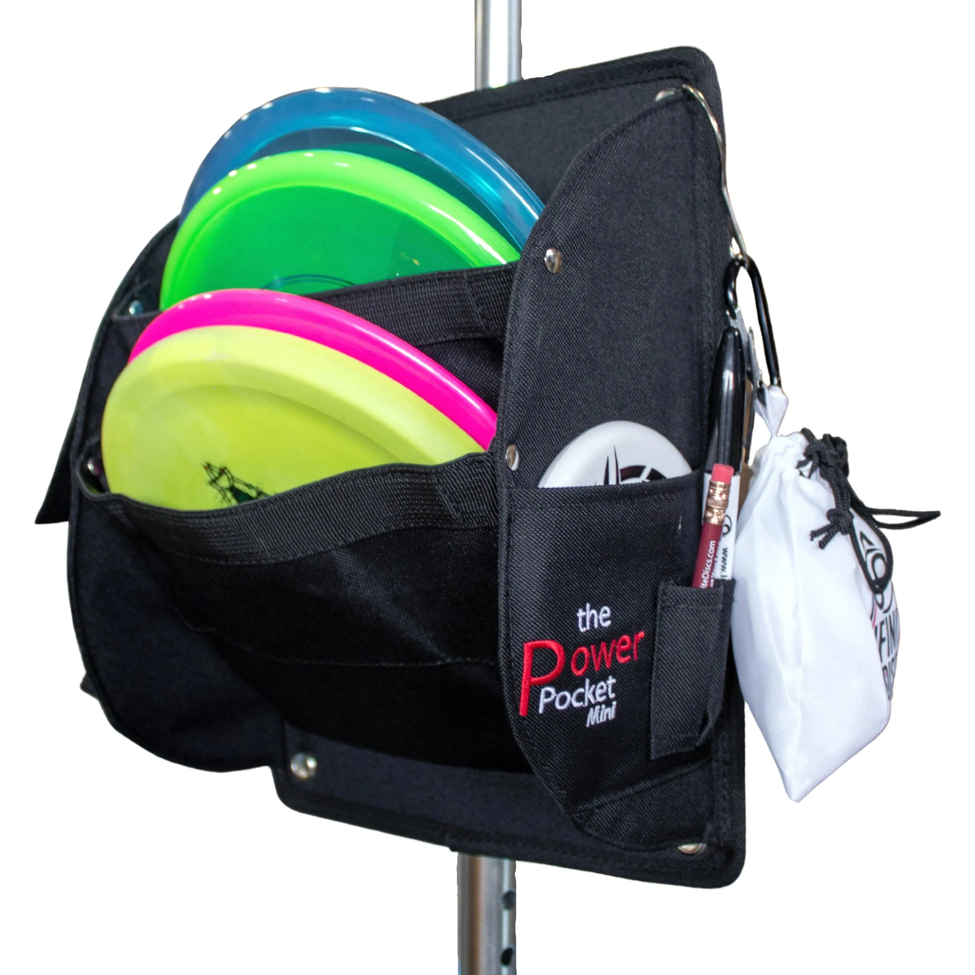 INFINITE DISCS Power Pocket Mini, Minimalist Disc Golf Cart Pouch with Rubberized Velcro Straps, Easy to Carry Organizer for 4 Discs, Phone, and Rangefinder